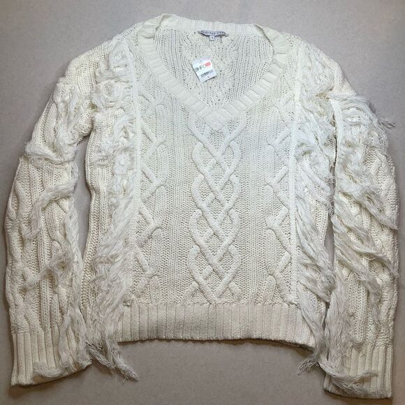 Endless Rose Cable Knit Fringe Sweater Large Ivory Neutral NWT - Picture 2 of 9